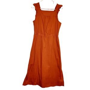 Universal Threads poplin cotton rust orange ruffle sleeveless cottage midi dress